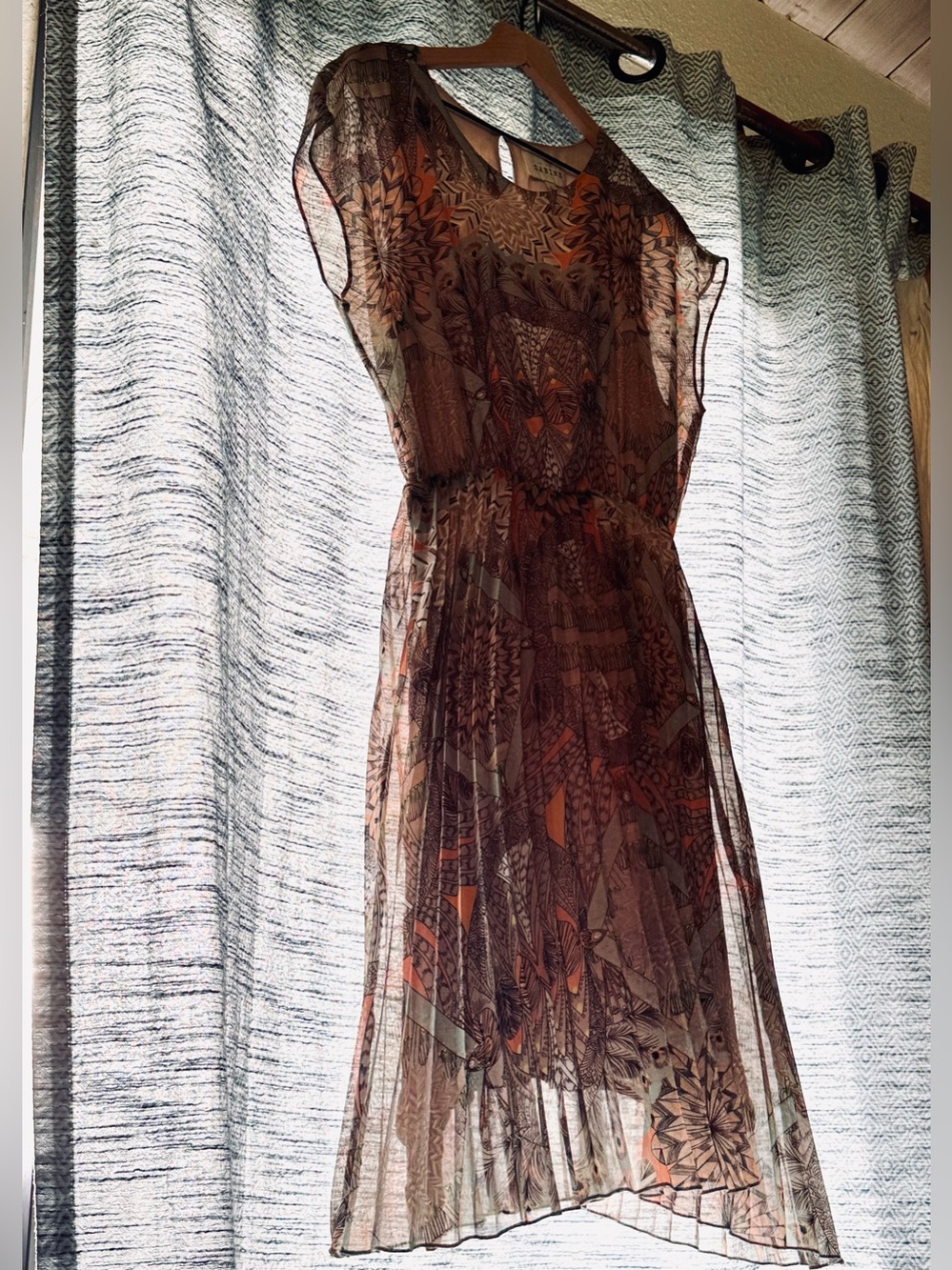 Sabine Pastel Geometric Print Dress with Pleated Skirt